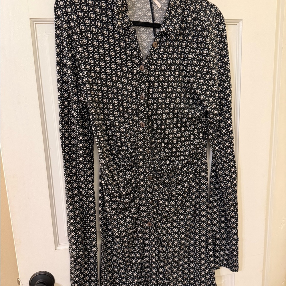 Free People Black and White Long Sleeve Dress